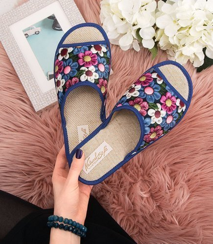 Kapcie damskie NaturalStyle NS-050 Niebieskie-Beżowe Juta