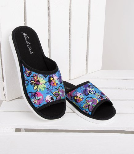 Kapcie damskie Natural Style NS-033 Czarne-Niebieskie