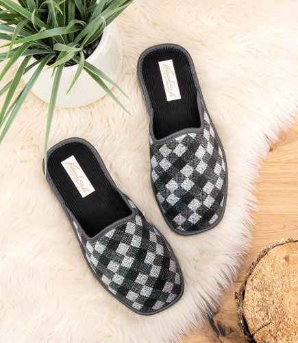 Kapcie męskie Natural Style NS-256 Szare-Krata