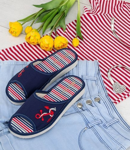 Kapcie damskie Natural Style NS-095 Granatowe Paski