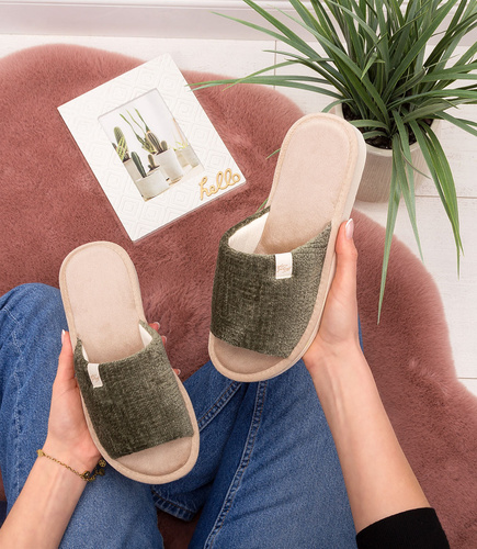 Kapcie damskie Natural Style NS-075 Zielone Beżowe