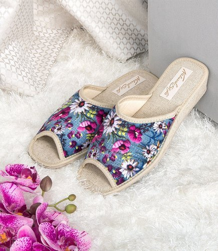 Kapcie damskie Natural Style NS-055 Niebieskie Kwiatuszki