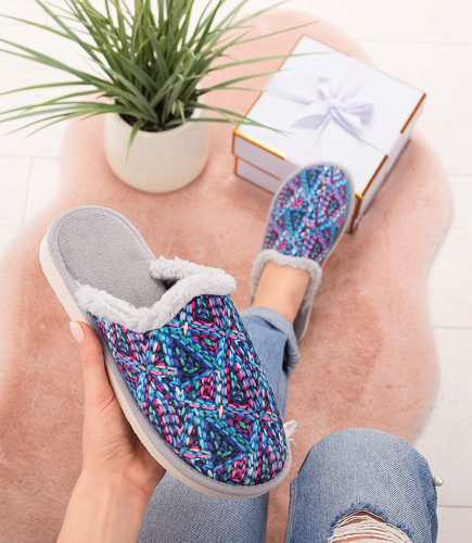 Kapcie damskie Natural Style NS-103 Szare-Niebieskie