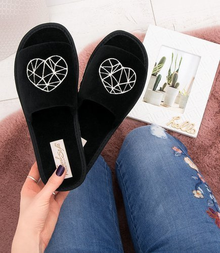 Kapcie damskie Natural Style NS-044 Czarne Serce