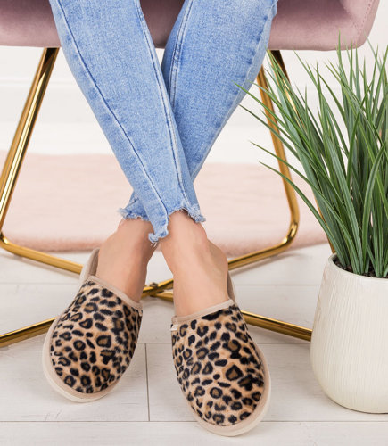 Kapcie damskie Natural Style NS-070 Beżowe-Panterka