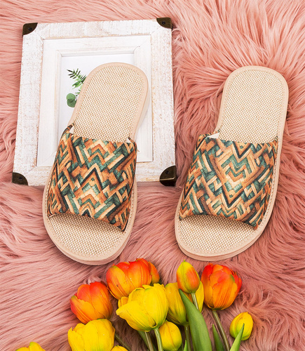 Kapcie damskie Natural Style NS-091 Zielone-Beżowe