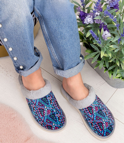 Kapcie damskie Natural Style NS-102 Szare-Niebieskie