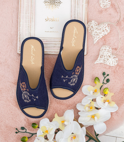 Kapcie damskie Natural Style NS-092 Granatowe-Beżowe