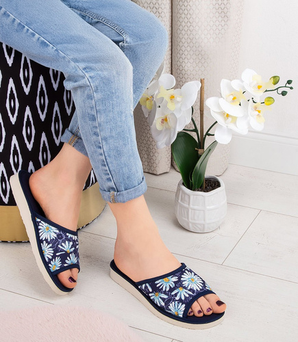 Kapcie damskie Natural Style NS-018 Granatowe Kwiatuszki