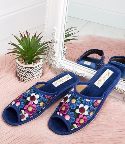 Kapcie damskie Natural Style NS-065 Granatowe Kwiatuszki