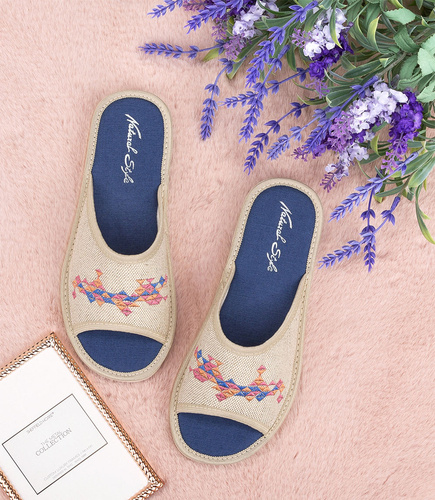 Kapcie damskie Natural Style NS-099 Ciemny Niebieski Beżowe