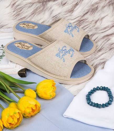 Kapcie damskie Natural Style NS-004 Niebieskie-Beżowe