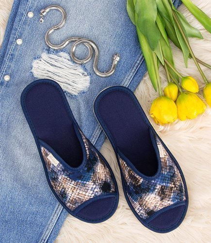 Kapcie damskie Natural Style NS-061 Granatowe Węża Skóra