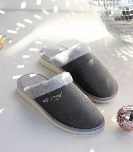 Kapcie damskie Natural Style NS-105 Szare Brokat Błyszczące