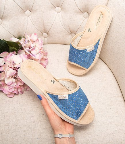 Kapcie damskie Natural Style NS-116 Niebieskie-Beżowe