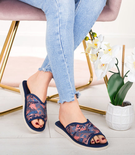Kapcie damskie Natural Style NS-064 Łososiowe-Granatowe